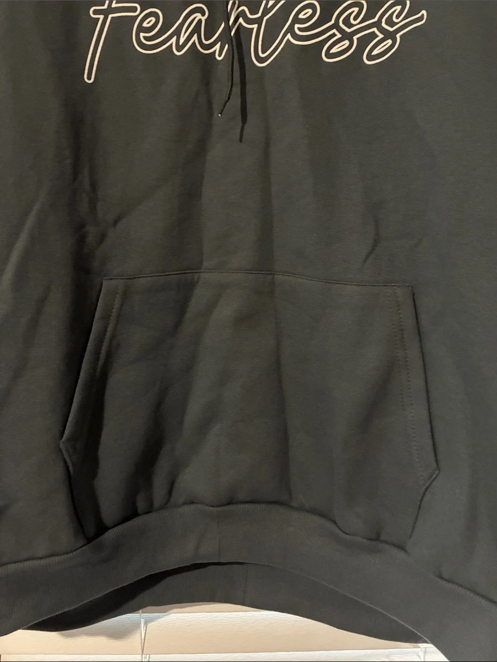 Men's Crewneck Hoodie - Fearless Script, Charcoal/Black